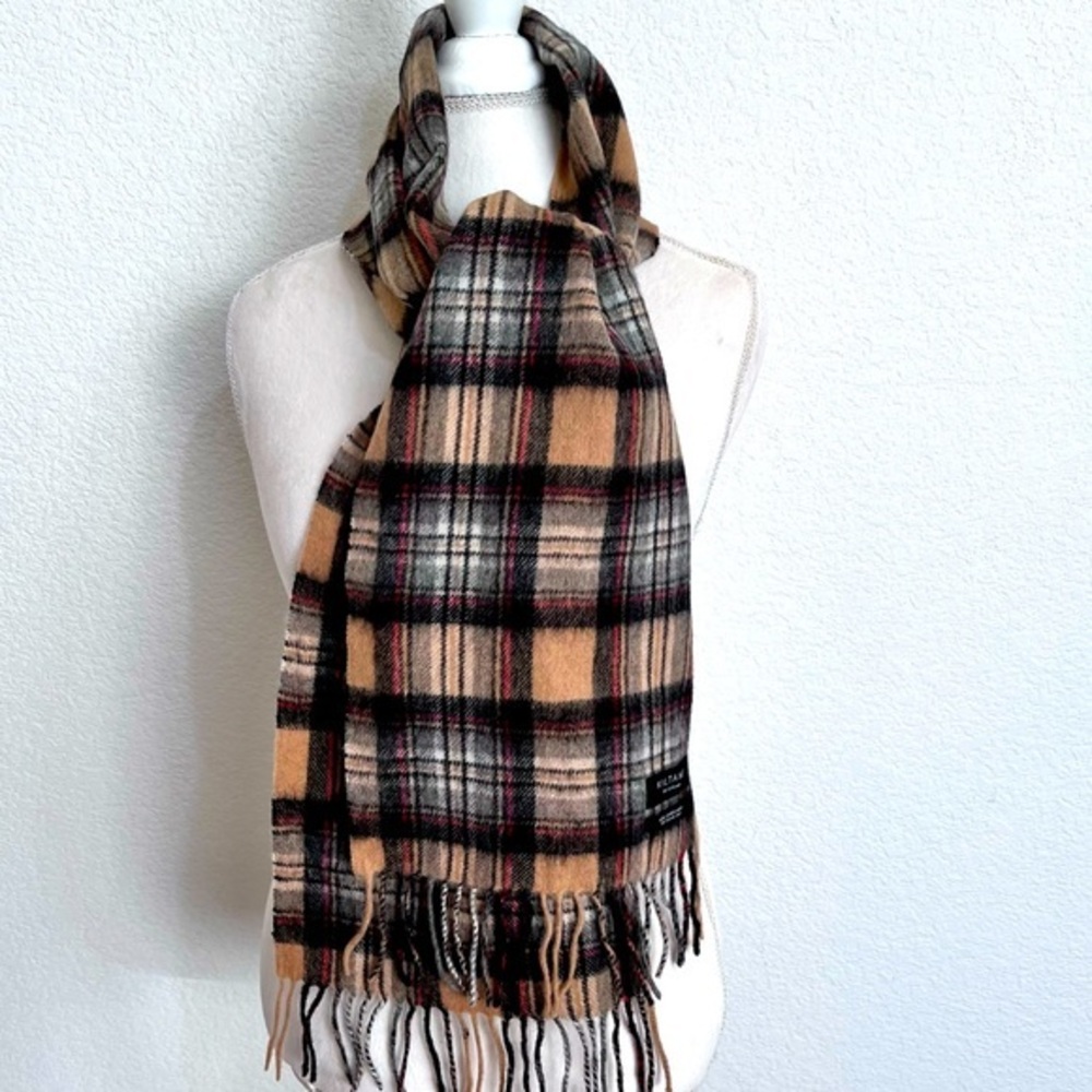 Kiltane of Scotland Tan Black Tartan Plaid  Lambswool Scarf Fringe Unisex
